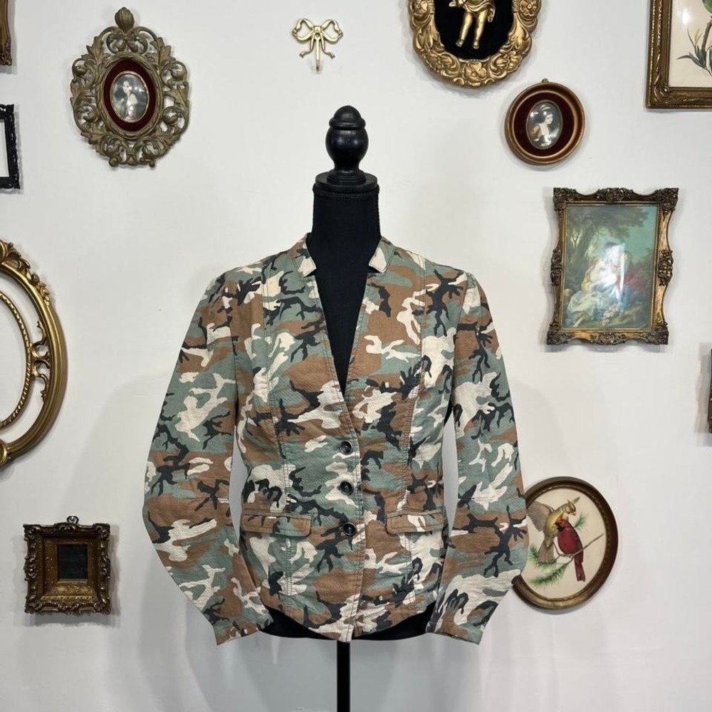 Vintage Camo Utility Jacket Fitted Military Style Y2K Blazer